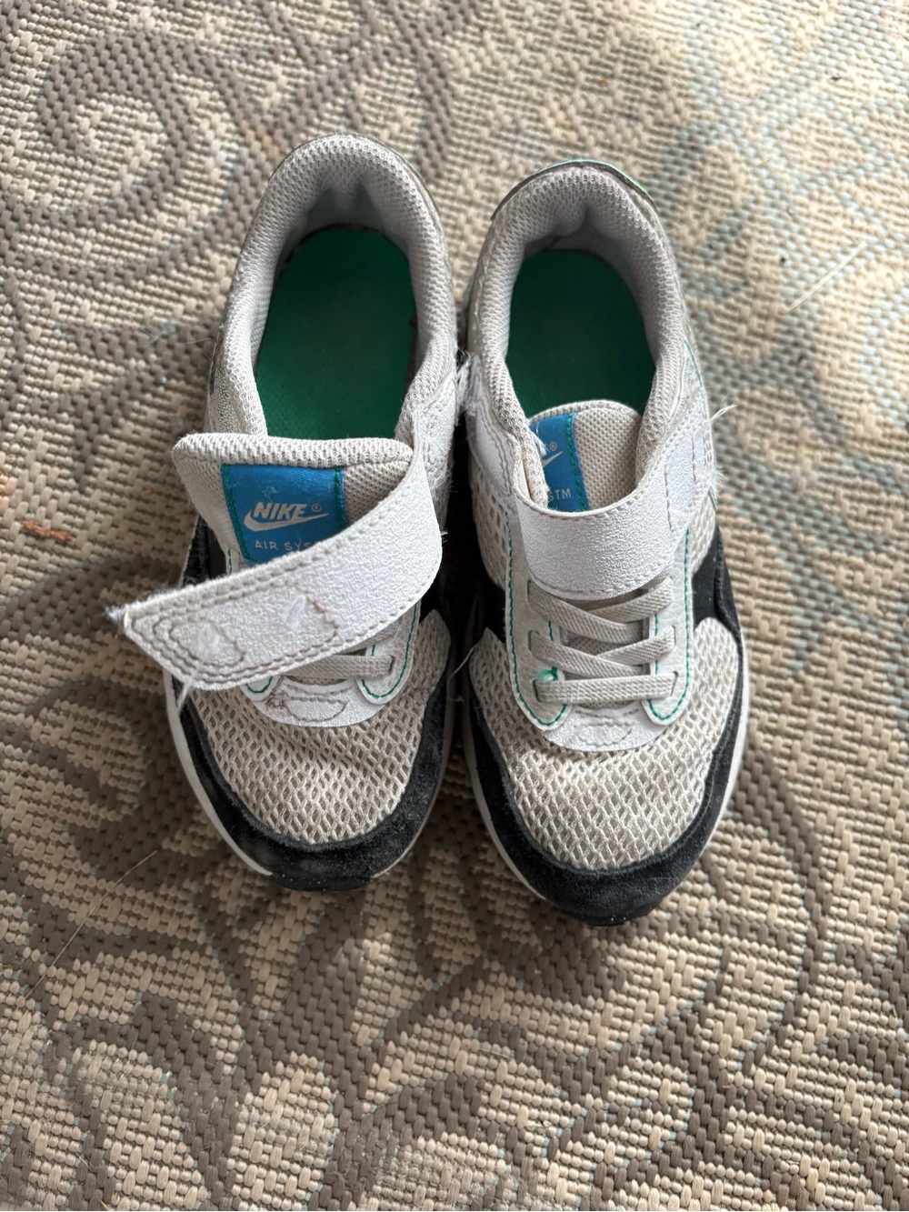 Nike Kids White, Black and Teal Velcro Sneakers